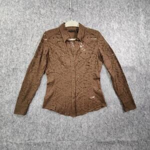 Fairy Casual Office New York & Company Sheer Lace Fitted Layering Blouse